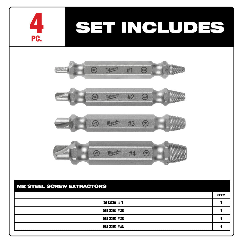 Milwaukee 49-57-9001 M2 Steel Screw Extractor Set 4PC - 3