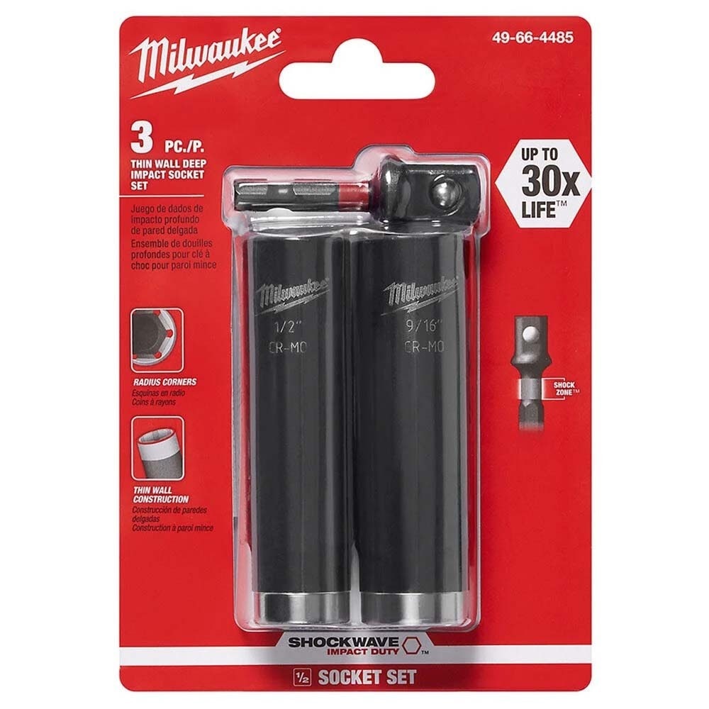 Milwaukee 49-66-4485 3 Piece SHOCKWAVE Impact Duty 1/2" Drive SAE Deep 6 Point Socket Set - 2