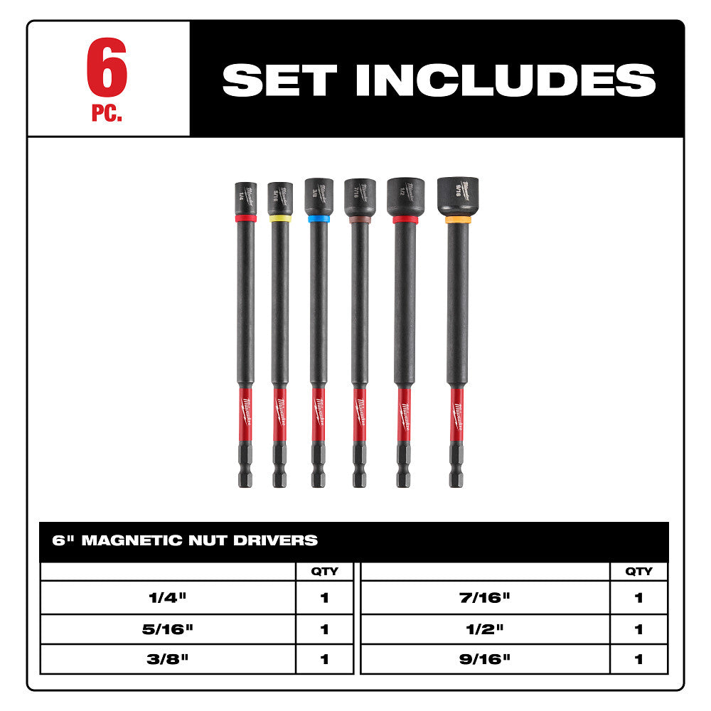 Milwaukee 49-66-4567 SHOCKWAVE Impact Duty 6" Magnetic Nut Driver Set 6PC - 3