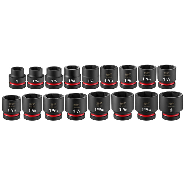 Milwaukee 49-66-6776 Shockwave 1" Drive SAE 6 Point Impact Socket Set with Packout Case (17 Piece)