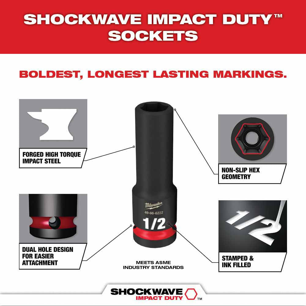 Milwaukee 49-66-6800 Showckwave Impact Duty Socket 3/8" Drive 17-Piece SAE Packout Set - 5