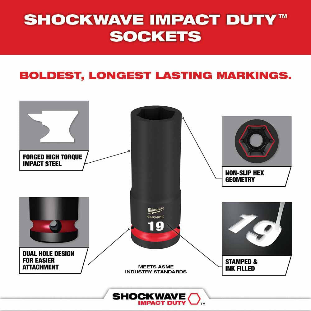 Milwaukee 49-66-6801 Shockwave Impact Duty Socket 3/8” Drive 19-Piece MM Packout Set - 5