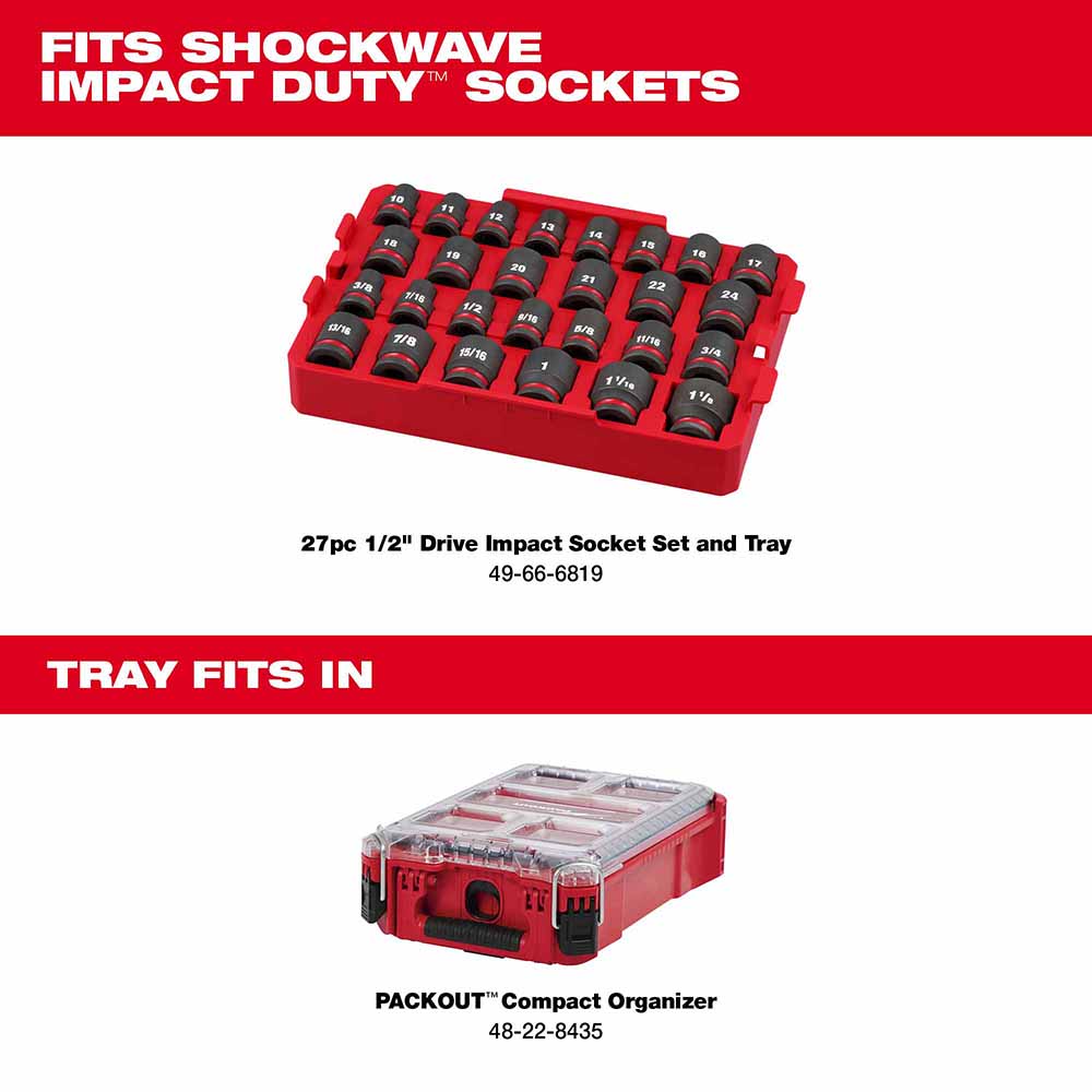 Milwaukee 49-66-6819 Shockwave Impact Duty Socket 1/2" Drive 27-Piece SAE Tray Set - 5