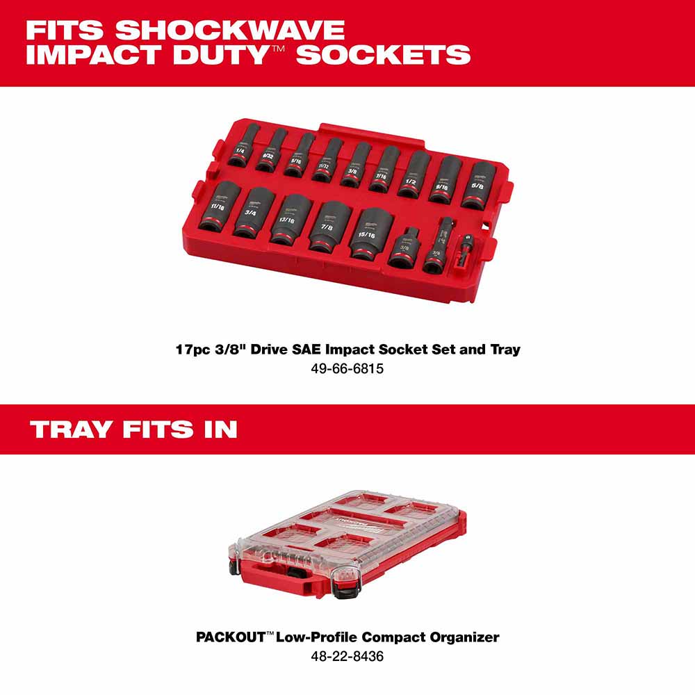 Milwaukee 49-66-6830 Shockwave Impact Duty Socket 3/8" Drive 17-Piece SAE Tray Only - 4