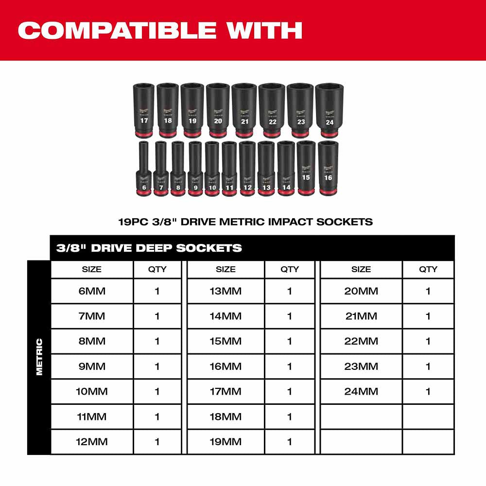 Milwaukee 49-66-6831 Shockwave Impact Duty Socket 3/8" Drice 19-Piece MM Tray Only - 6