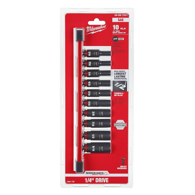 Milwaukee 49-66-7001 10PC SHOCKWAVE Impact Duty™  1/4" Drive SAE Deep 6 Point Socket Set