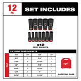 Milwaukee 49-66-7011 12PCSHOCKWAVE Impact Duty™ 1/2" Drive SAE Deep 6 Point Socket Set - 5