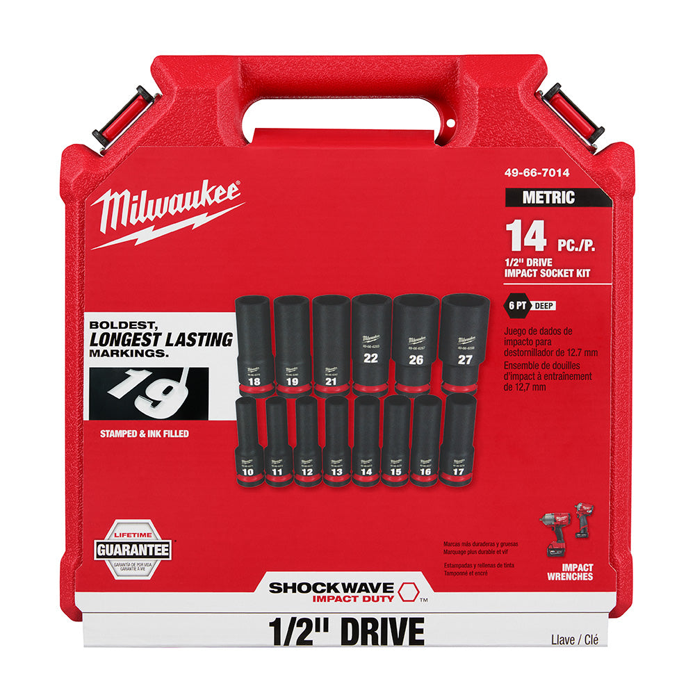 Milwaukee 49-66-7014 14PC SHOCKWAVE Impact Duty™ 1/2" Drive Metric Deep 6 Point Socket Set  - 10mm-27mm - 2