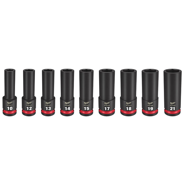 Milwaukee 49-66-7032 SHOCKWAVE 1/2" Drive Metric Deep Well 6 Point Impact Socket Set (9-Piece)