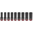 Milwaukee 49-66-7032 SHOCKWAVE 1/2" Drive Metric Deep Well 6 Point Impact Socket Set (9-Piece)
