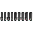 Milwaukee 49-66-7032 SHOCKWAVE 1/2" Drive Metric Deep Well 6 Point Impact Socket Set (9-Piece)