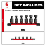 Milwaukee 49-66-7100 Shockwave Impact Duty 1/4" Drive SAE Standard Swivel Socket Set (6 Piece) - 7