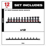 Milwaukee 49-66-7101 1/4" Drive Metric Standard Swivel Socket Set with SecureSwivel Pinless Joint (12 Piece) - 7