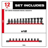 Milwaukee 49-66-7102 3/8" Drive SAE Standard Swivel Impact Socket Set (12 Piece) - 7