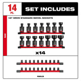 Milwaukee 49-66-7106 Shockwave Impact Duty 1/2" Drive SAE Standard Swivel Socket Set (14 Piece) - 7