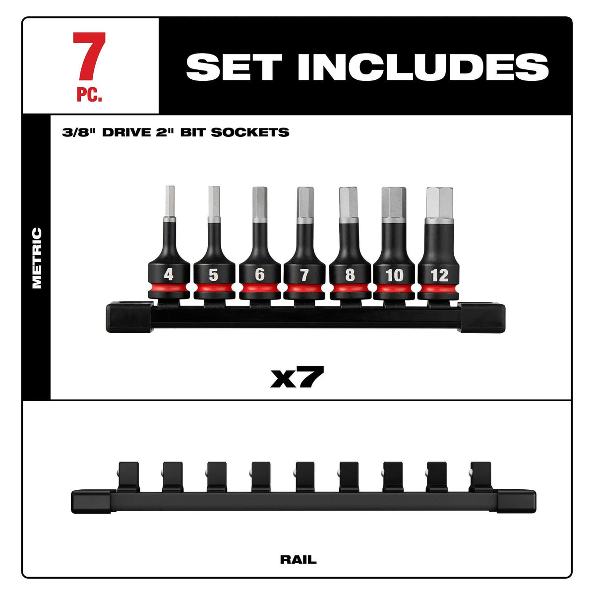 Milwaukee 49-66-7251 3/8" Drive 2" Hex Metric Impact Bit Socket Set (7 Piece) - 4