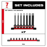 Milwaukee 49-66-7254 Shockwave Impact Duty 3/8" Drive 4" Hex SAE Bit Socket Set (7 Piece) - 4