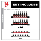 Milwaukee 49-66-7255 Shockwave 3/8" Drive 2" Hex SAE and Metric Bit Socket Set (14 Piece) - 4