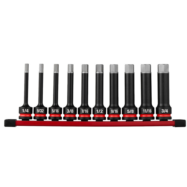 Milwaukee 49-66-7259 Shockwave Impact Duty 1/2" Drive 4" Hex SAE Bit Socket Set (10 Piece)