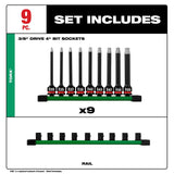 Milwaukee 49-66-7262 Shockwave 3/8" Drive 4" Torx Bit Socket Set (9 Piece) - 4