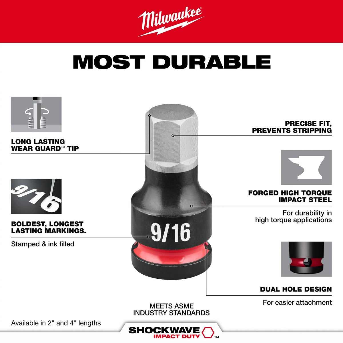 Milwaukee 49-66-7280 Shockwave 3/8" Drive 2" Hex 7/16" Impact Duty Bit Socket - 4