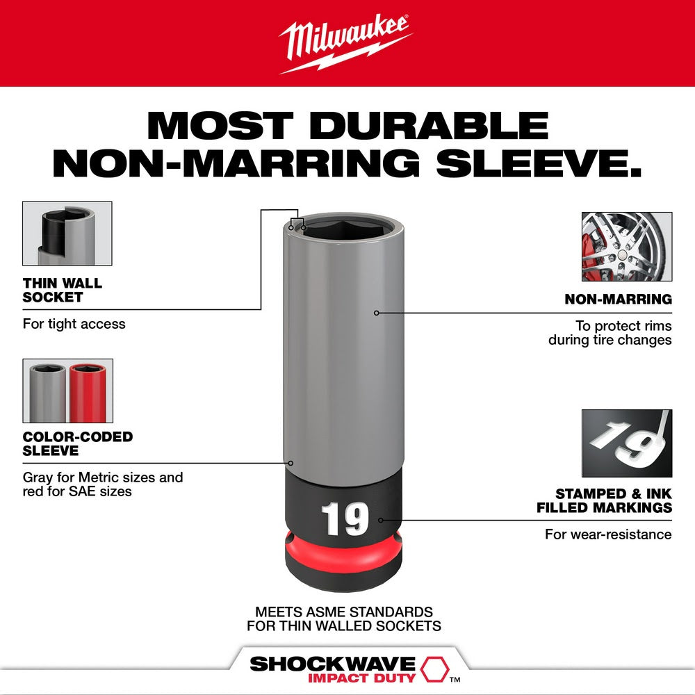 Milwaukee 49-66-7802 SHOCKWAVE Impact Duty 1/2 Drive 17MM Metric Lug Nut Wheel Socket - 4