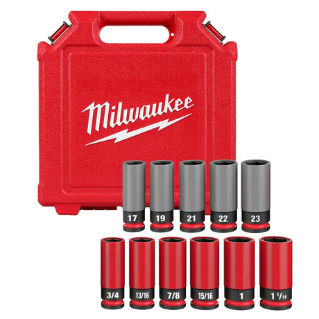 Milwaukee 49-66-7833 SHOCKWAVE Impact Duty 1/2 Drive SAE & Metric 11PC Lug Nut Wheel Socket Set