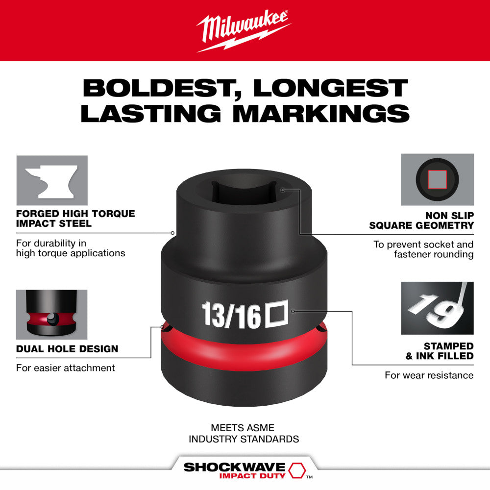 Milwaukee 49-66-7841 SHOCKWAVE Impact Duty 1" Drive 13/16" Standard 4 Point Square Socket - 2