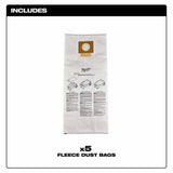 Milwaukee 49-90-1969 Fleece Dust Bags (5PK) for M18 FUEL 9 Gallon Dual Battery Dust Extractor - 2