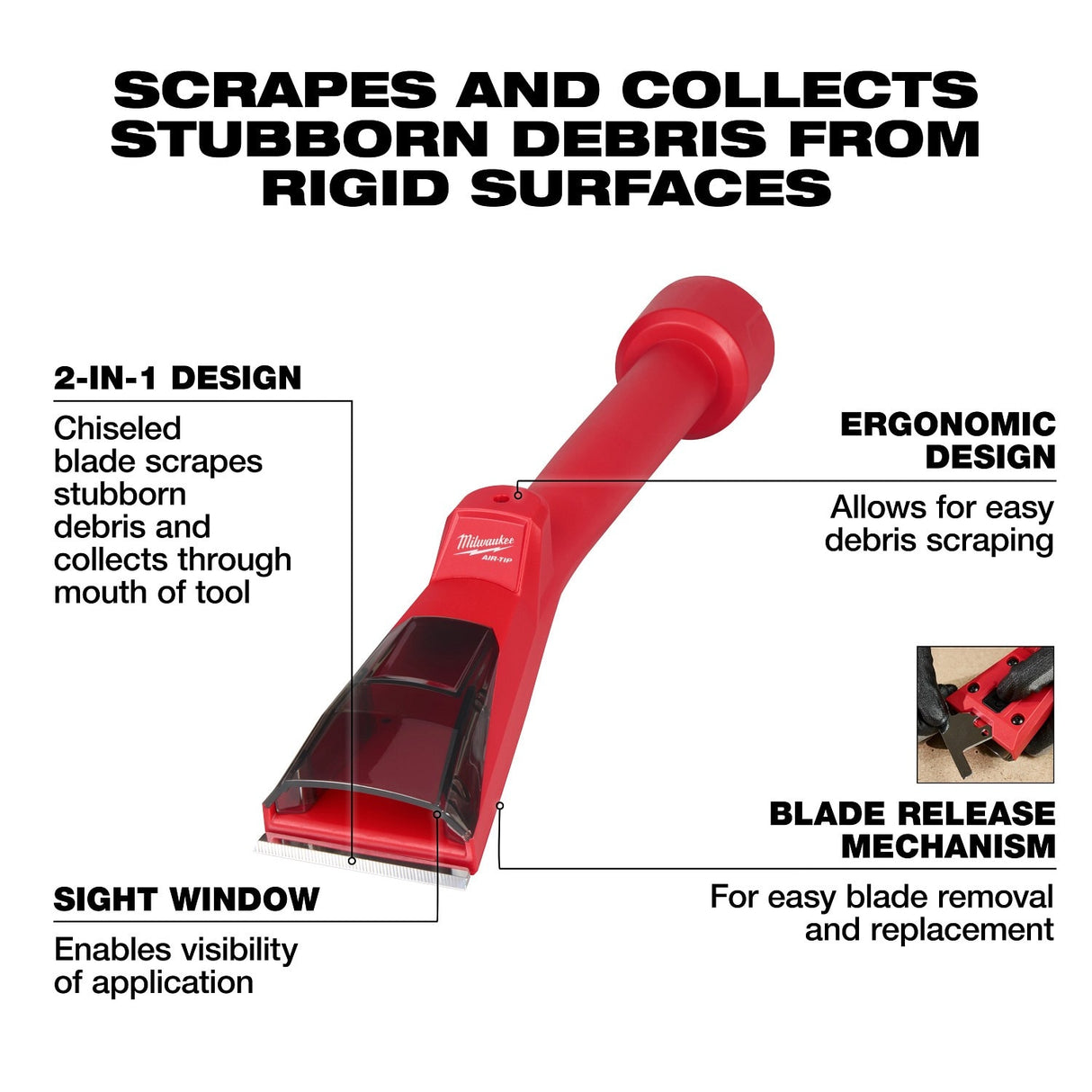 Milwaukee 49-90-2047 AIR-TIP Debris Scraper Vacuum Attachment for Rigid Surface Debris Cleanup - 4