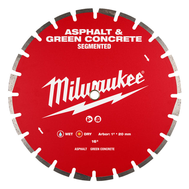 Milwaukee 49-93-7245 16" Asphalt & Green Concrete Segmented Diamond Blade