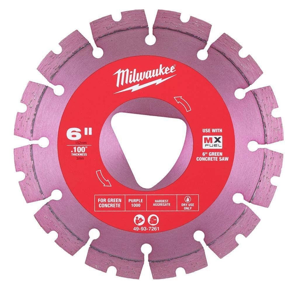 Milwaukee 49-93-7261 Diamond Blade for Green Concrete, 6 in. x .100 in., Triangular Arbor (1 Pack)