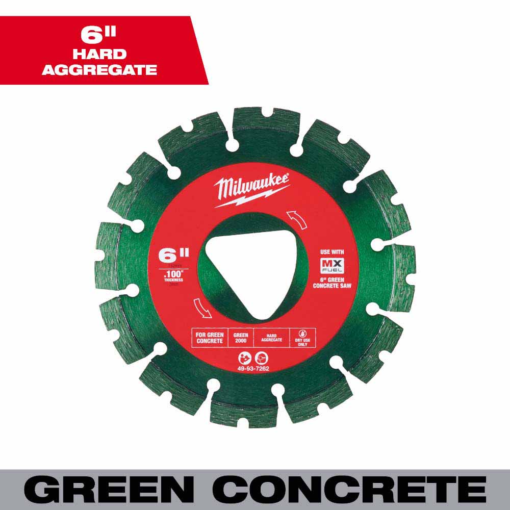 Milwaukee 49-93-7262 Green 6” x .100” Diamond Blade for Green Concrete