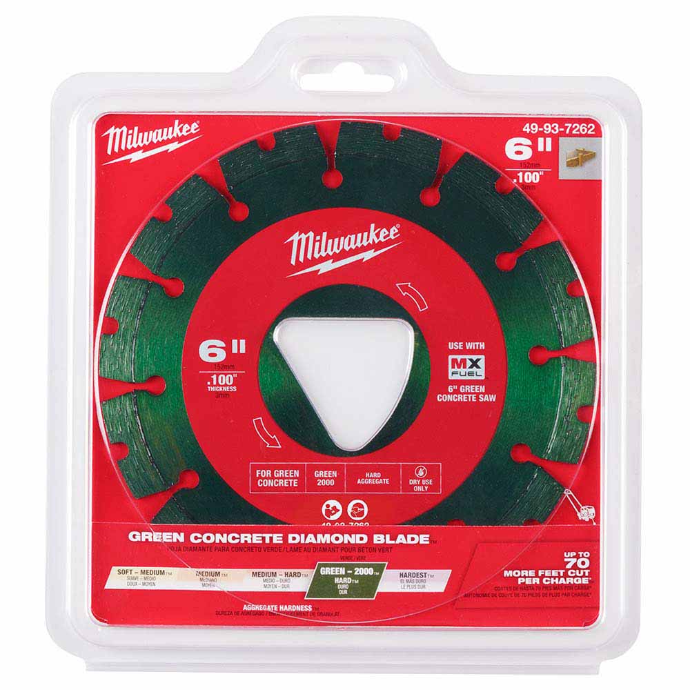 Milwaukee 49-93-7262 Green 6” x .100” Diamond Blade for Green Concrete - 3