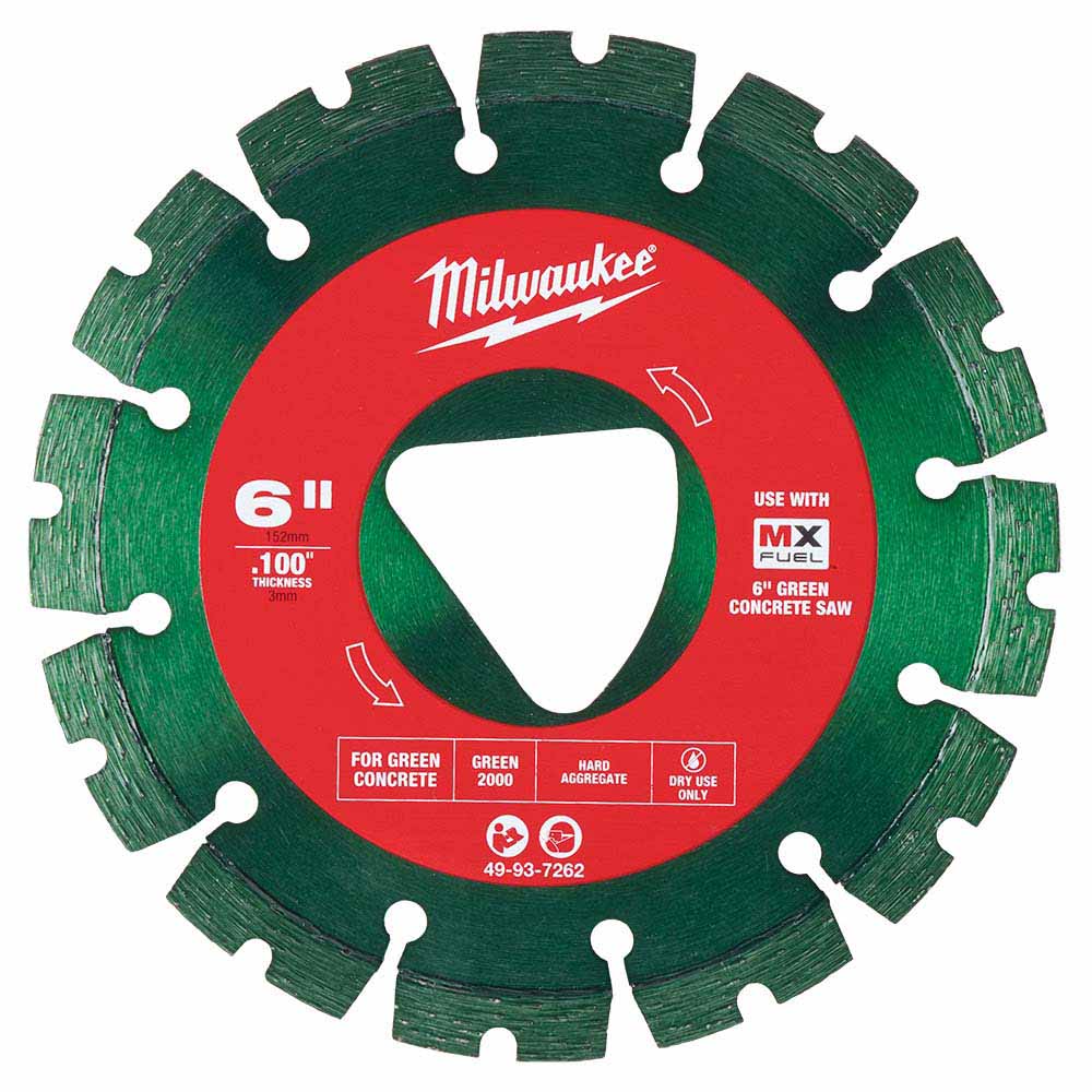 Milwaukee 49-93-7262 Green 6” x .100” Diamond Blade for Green Concrete - 5