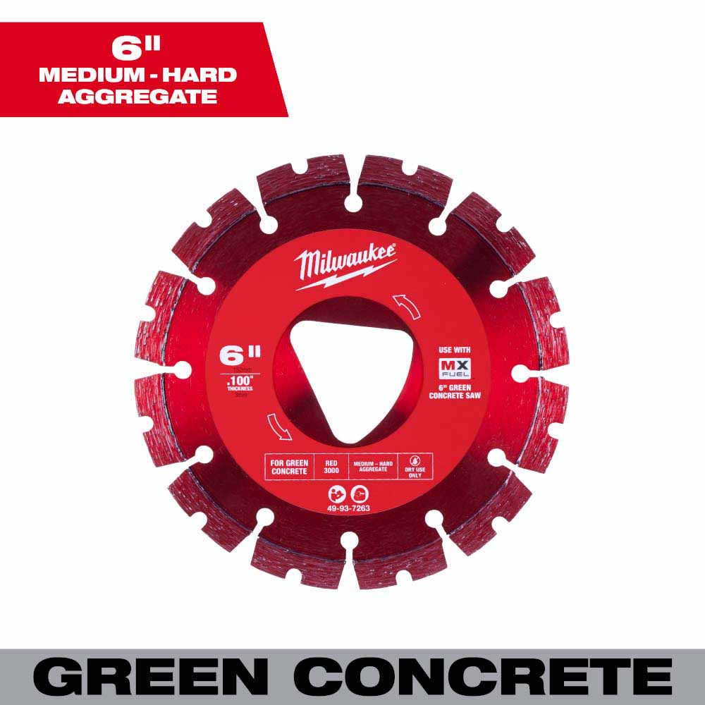 Milwaukee 49-93-7263 Red 6” x .100” Diamond Blade for Green Concrete