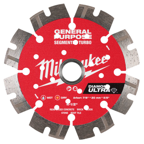 Milwaukee 49-93-7523 4-1/2" DIAMOND ULTRA Segmented Turbo, General Purpose Diamond Blade