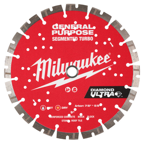 Milwaukee 49-93-7532 9" DIAMOND ULTRA Segmented Turbo, General Purpose Diamond Blade