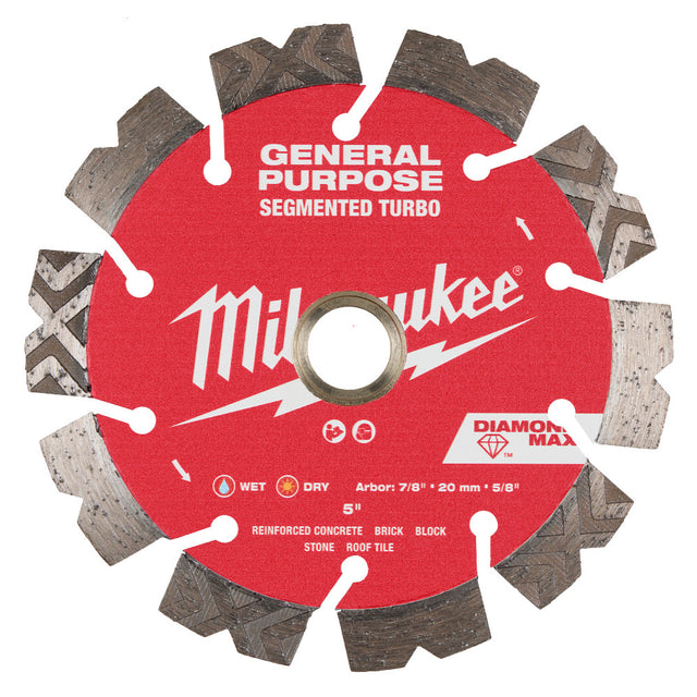 Milwaukee 49-93-9005 5" DIAMOND MAX Segmented Turbo, General Purpose Diamond Blade