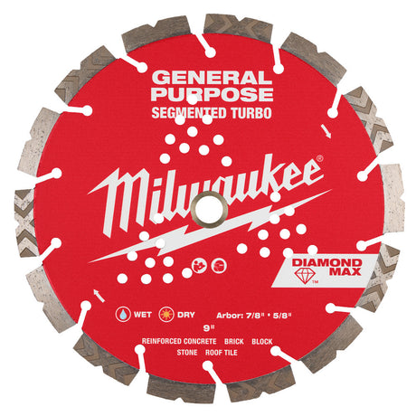 Milwaukee 49-93-9009 9" DIAMOND MAX Segmented Turbo, General Purpose Diamond Blade