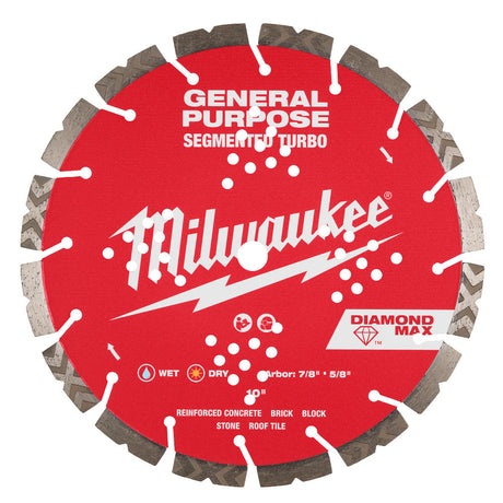 Milwaukee 49-93-9010 10" DIAMOND MAX Segmented Turbo, General Purpose Diamond Blade