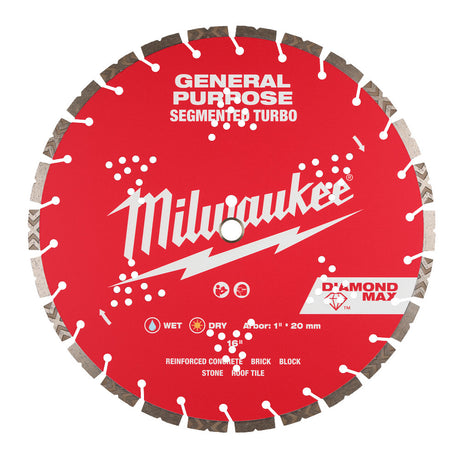 Milwaukee 49-93-9016 16" DIAMOND MAX Segmented Turbo, General Purpose Diamond Blade