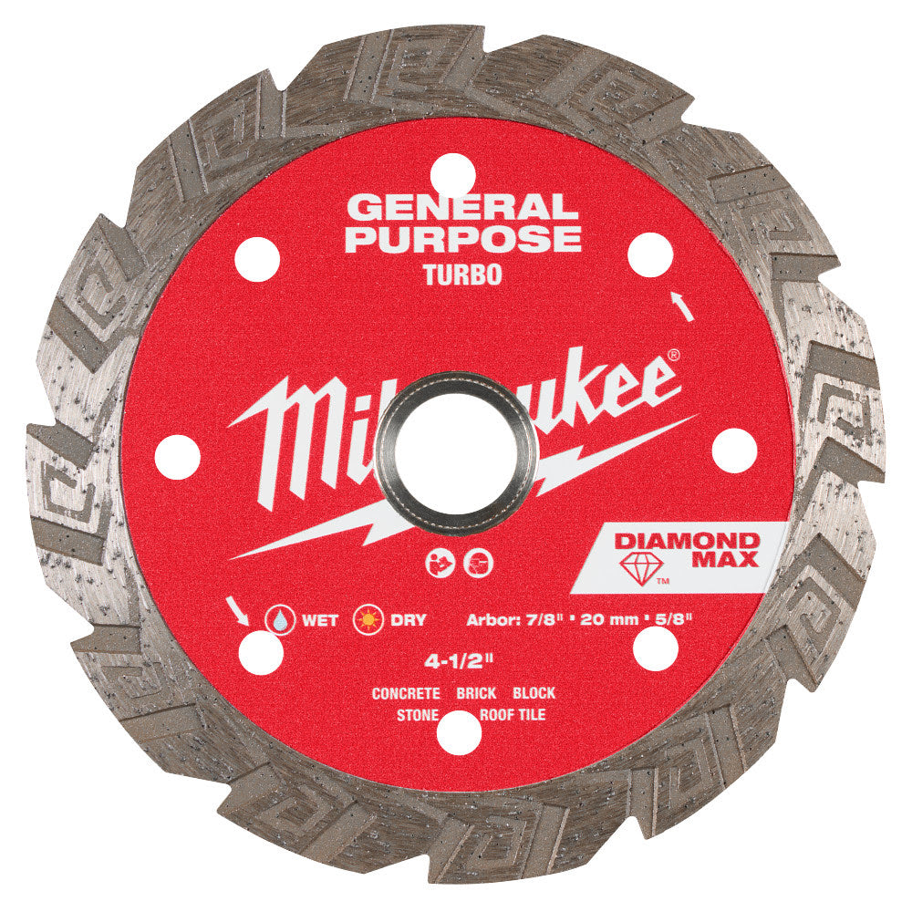 Milwaukee 49-93-9104 4-1/2" DIAMOND MAX Turbo, General Purpose Diamond Blade - 10