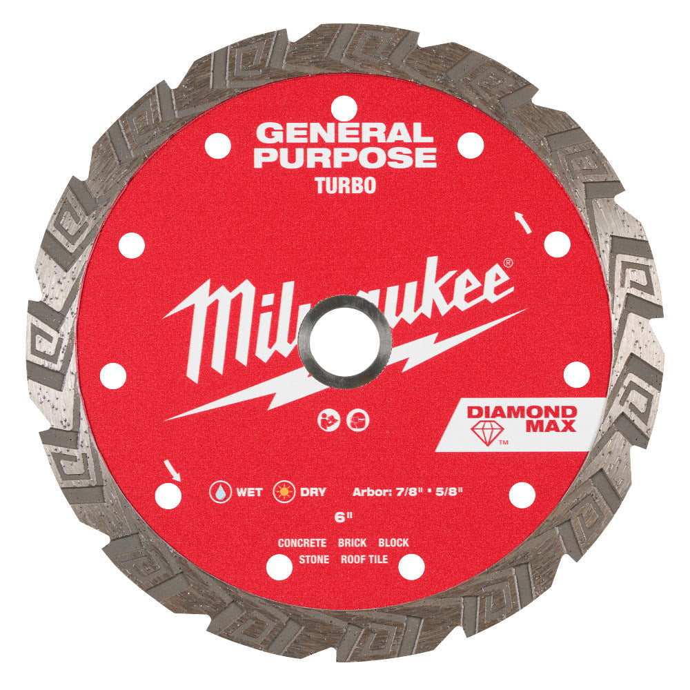 Milwaukee 49-93-9106 6" DIAMOND MAX Turbo, General Purpose Diamond Blade