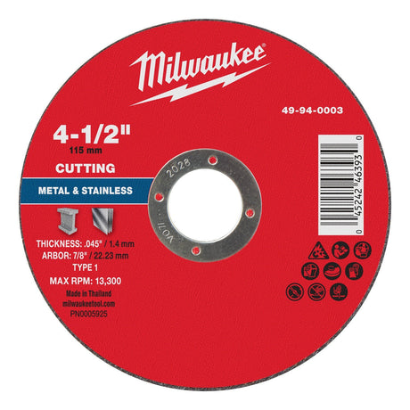 Milwaukee 49-94-0003 4-1/2 in. x 0.045 in. x 7/8 in. Type 1 Metal Cut Off Wheel (25 Pack)