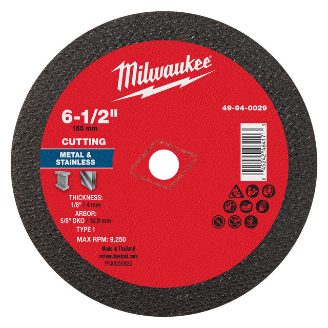 Milwaukee 49-94-0029 6-1/2 in. Type 1 DKO Metal Cut Off Wheel for Metal and Stainless Steel