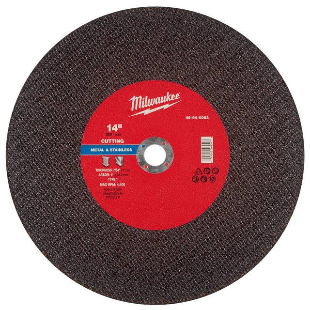 Milwaukee 49-94-0063 14 in. x 7/64 in. x 1 in. Metal Cut Off Wheel Type 1 (10 Pack)