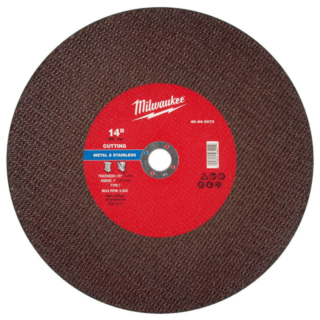 Milwaukee 49-94-0073 14 in x 1/8 in x 1 in Type 1 Metal Cut Off Wheel for Metal and Stainless Steel