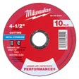 Milwaukee 49-94-0101 4-1/2 in. x 0.045 in. x 7/8 in. Performance Plus Metal Cut Off Wheel Type 1 (10 Pack)
