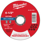 Milwaukee 49-94-0103 4-1/2 in. x 0.045 in. x 7/8 in. Performance+ Metal Cut Off Wheel Type 1 (25 Pack)